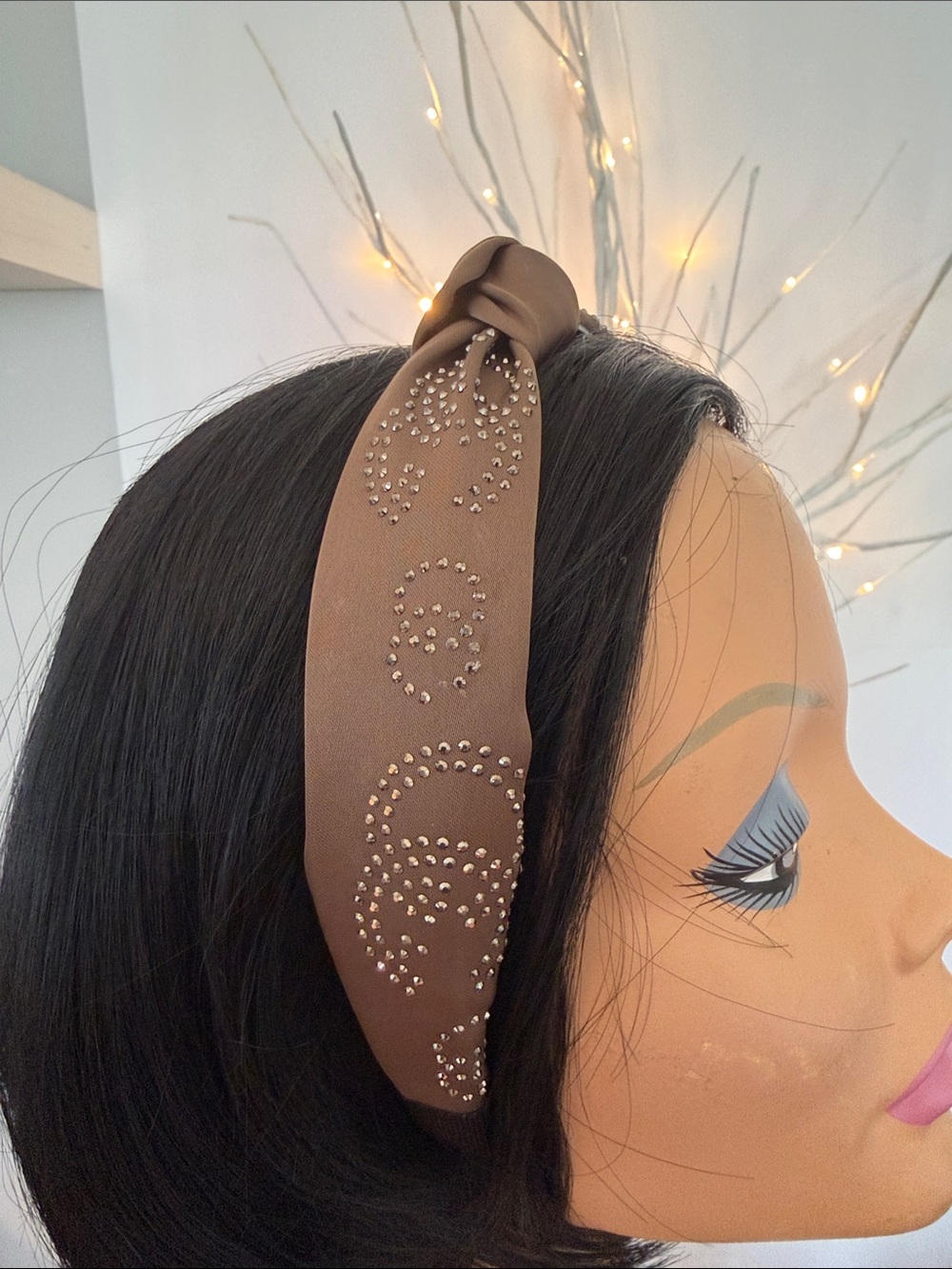 NWOT HEADBAND brown knotted with silver stud design with grips inside